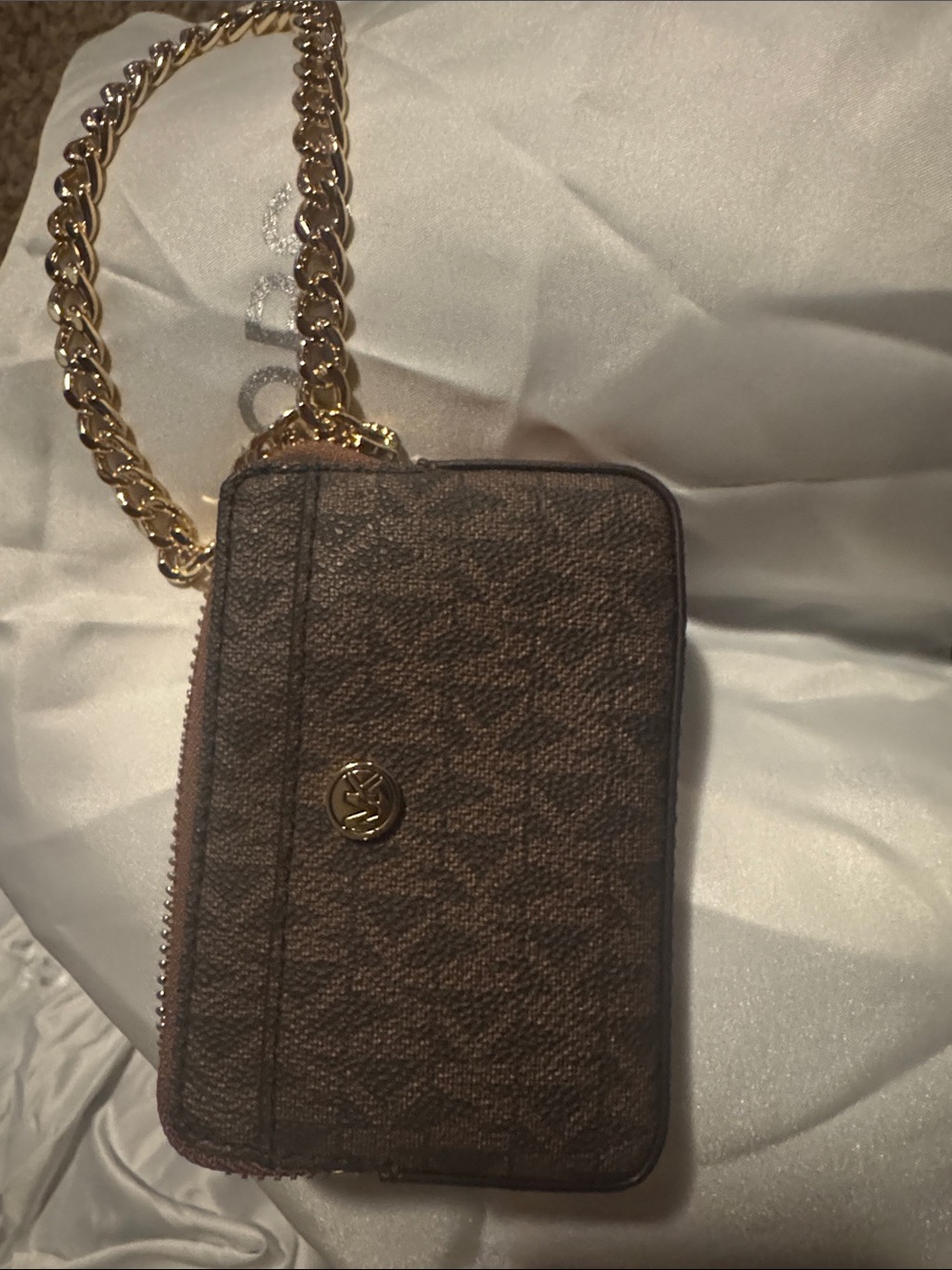 Michael Kors Brown and Gold Chain Wristlet Wallet